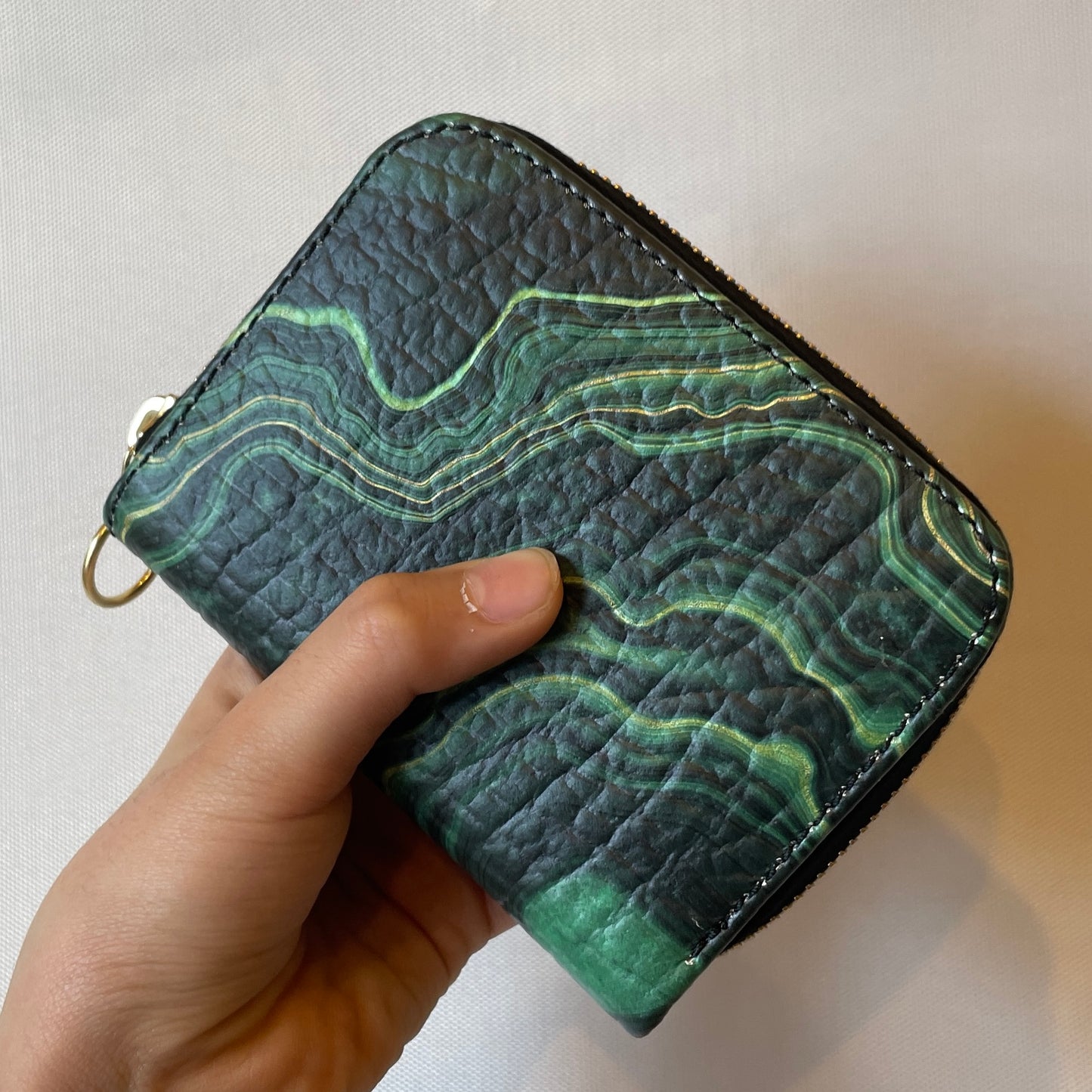 Dark Green Malachite Leather Small Wallet
